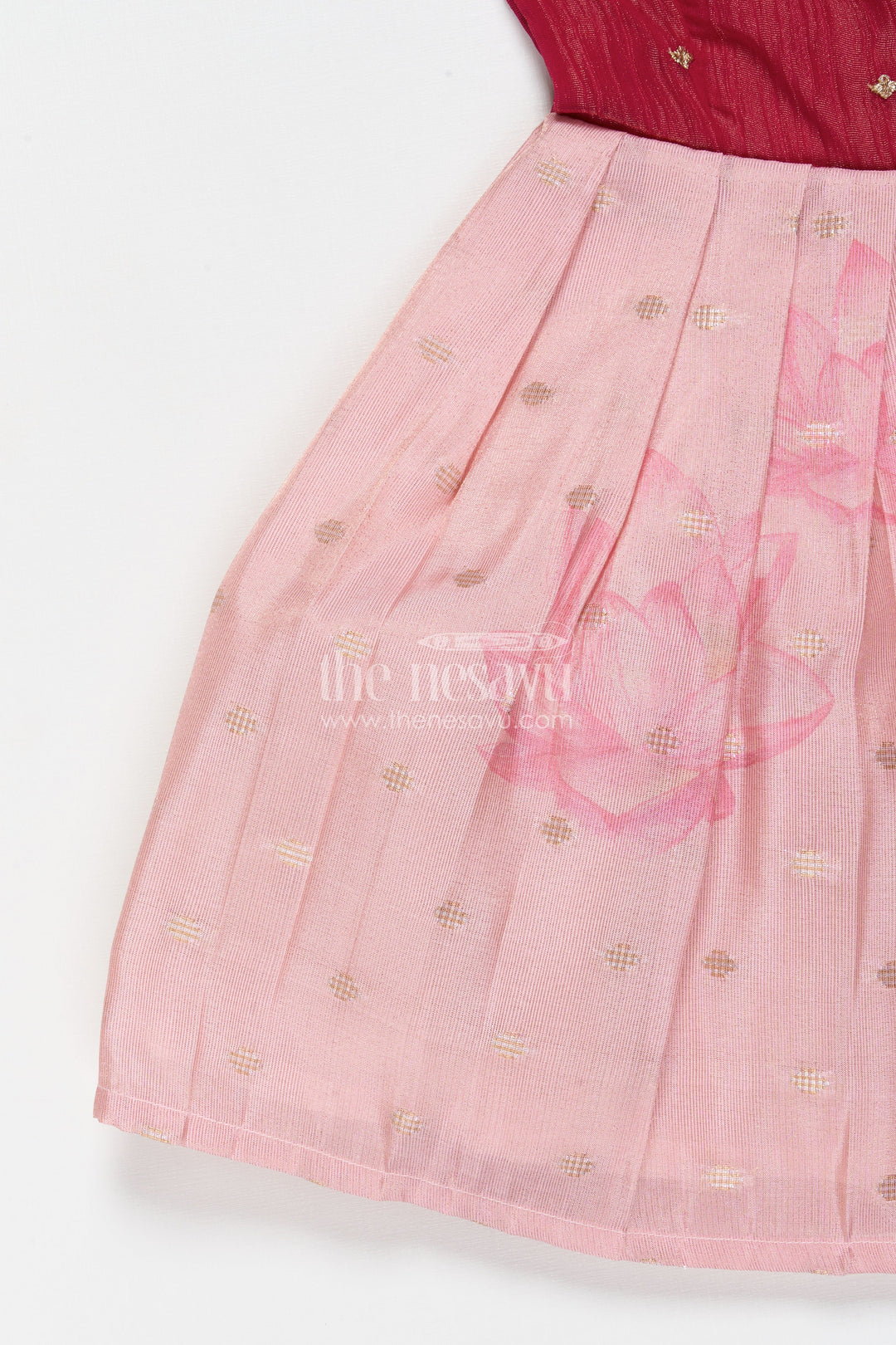 The Nesavu Silk Frock Baby Girl Silk Frock with Tissue Yoke for Weddings and Rituals Nesavu Nesavu baby girl silk frock with tissue yoke and lotus print – perfect for wedding celebrations and rituals