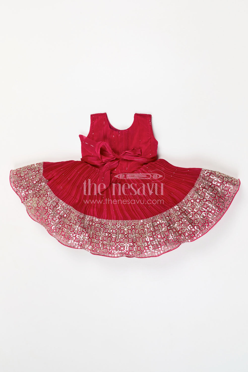 The Nesavu Silk Party Frock Baby Girl Silk Party Frock for Weddings and Festive Occasions Nesavu Nesavu baby girl silk party frock for weddings with chinnon silk and sequin embroidery design