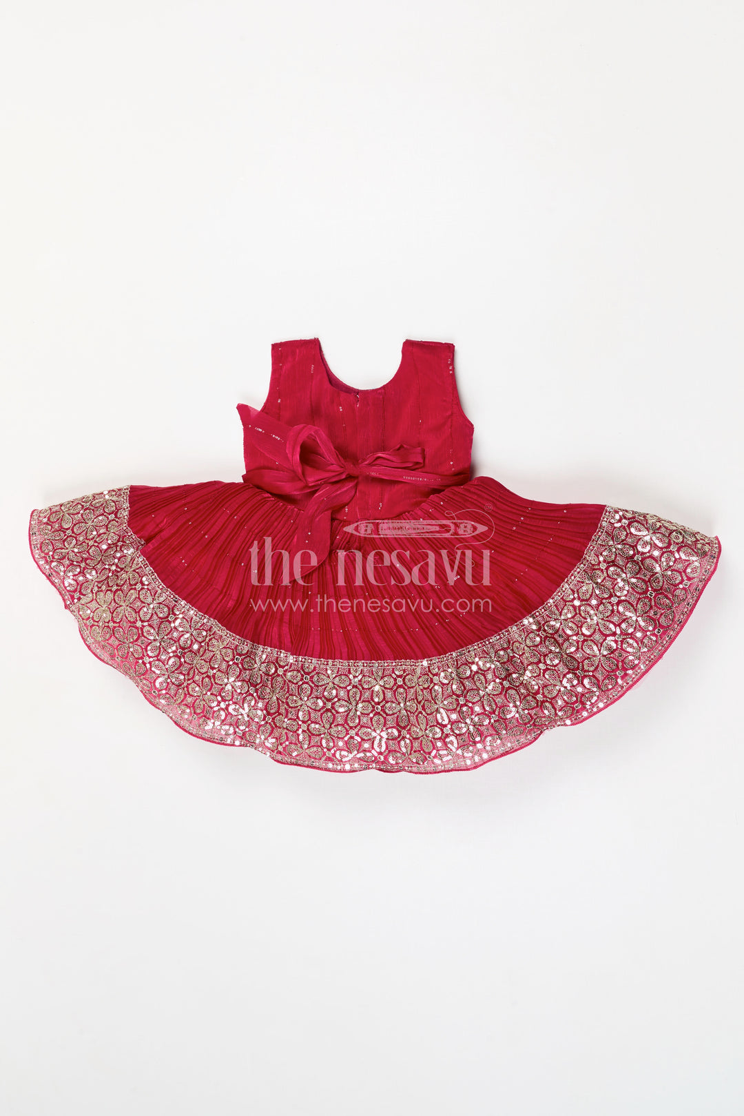 The Nesavu Silk Party Frock Baby Girl Silk Party Frock for Weddings and Festive Occasions Nesavu Nesavu baby girl silk party frock for weddings with chinnon silk and sequin embroidery design