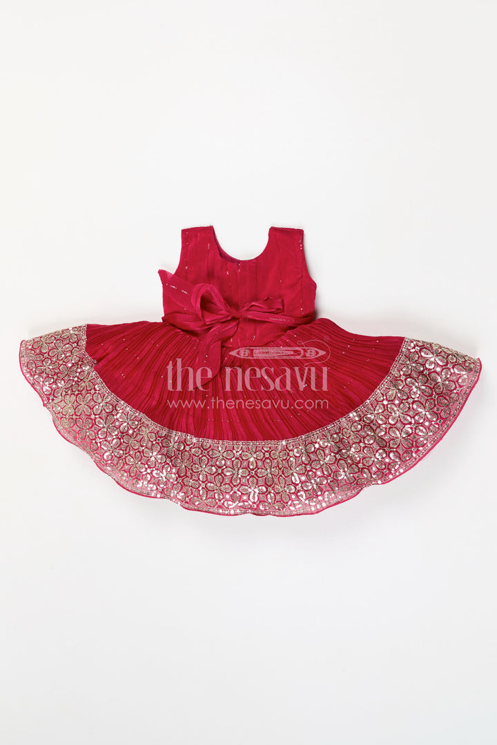 The Nesavu Silk Party Frock Baby Girl Silk Party Frock for Weddings and Festive Occasions Nesavu Nesavu baby girl silk party frock for weddings with chinnon silk and sequin embroidery design