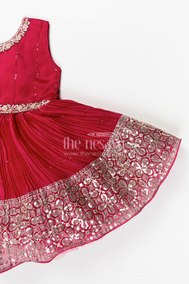 The Nesavu Silk Party Frock Baby Girl Silk Party Frock for Weddings and Festive Occasions Nesavu Nesavu baby girl silk party frock for weddings with chinnon silk and sequin embroidery design