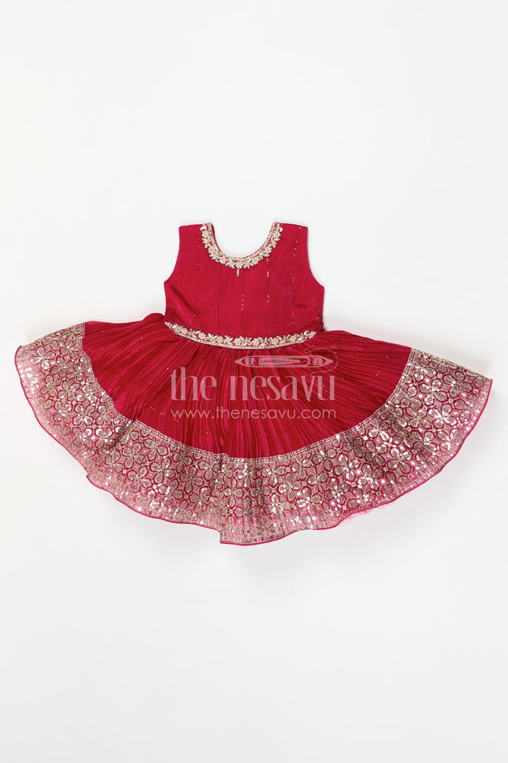 The Nesavu Silk Party Frock Baby Girl Silk Party Frock for Weddings and Festive Occasions Nesavu Nesavu baby girl silk party frock for weddings with chinnon silk and sequin embroidery design