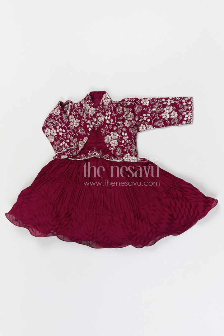 The Nesavu Silk Frock Baby Girl Silk Party Frock for Weddings and Special Celebrations Nesavu Nesavu baby girl georgette party frock with embroidered jacket for weddings and celebrations