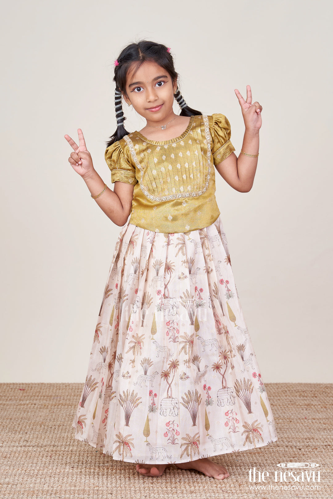 The Nesavu Pattu Pavadai Baby Girl Silk Pattu Pavadai for Traditional Functions and Naming Ceremony Nesavu 18 (2Y) / Green GPP329A-18 Nesavu baby girl pattu pavadai semi Banaras tissue silk traditional functions