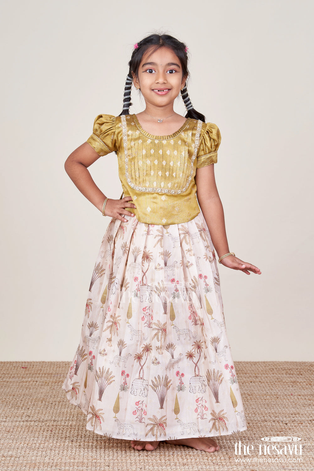 The Nesavu Pattu Pavadai Baby Girl Silk Pattu Pavadai for Traditional Functions and Naming Ceremony Nesavu Nesavu baby girl pattu pavadai semi Banaras tissue silk traditional functions