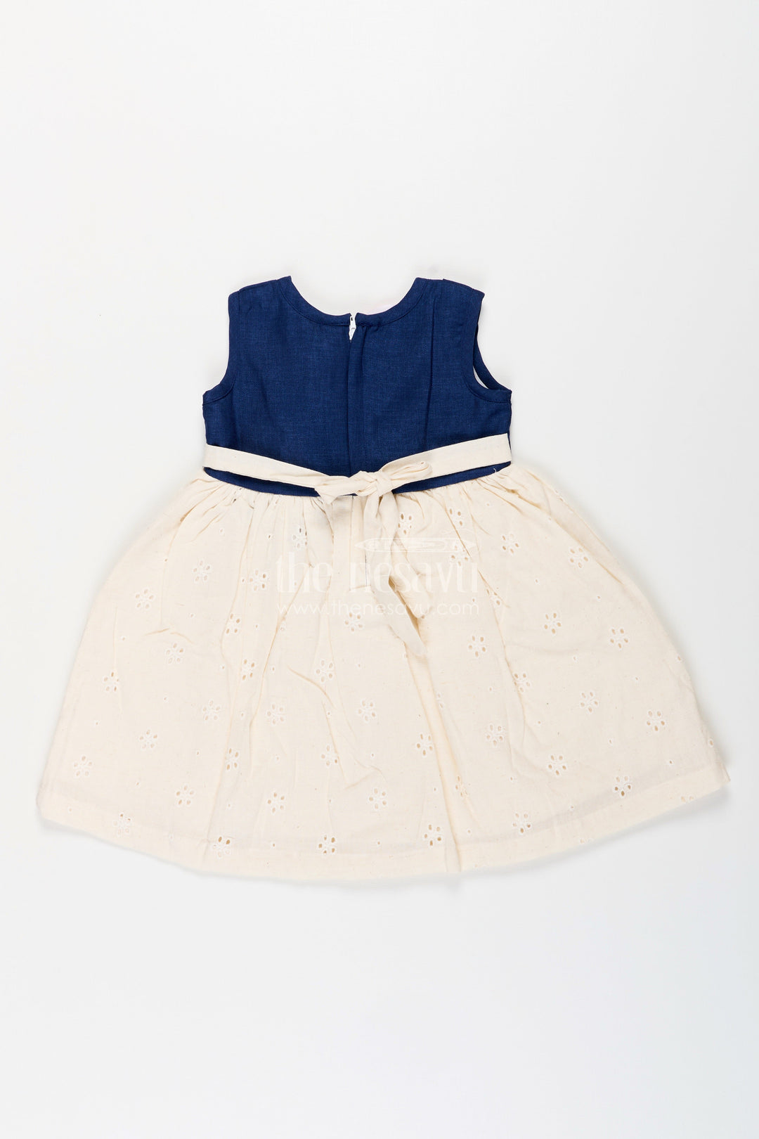 The Nesavu Girls Cotton Frock Baby Girl Sleeveless Cotton Frock with Hakoba Embroidery for Daily Wear Nesavu Nesavu baby girl cotton hakoba frock sleeveless design bow detail summer wear
