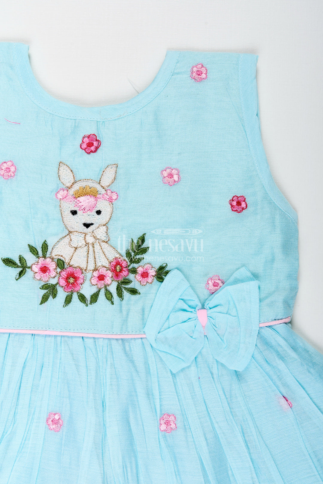 The Nesavu Girls Chanderi Frock Baby Girl Sleeveless Frock for Birthday and Photo Day Dressing Nesavu Nesavu baby girl sleeveless chanderi frock bow deer embroidery birthdays events