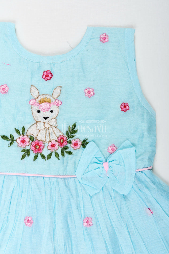 The Nesavu Girls Chanderi Frock Baby Girl Sleeveless Frock for Birthday and Photo Day Dressing Nesavu Nesavu baby girl sleeveless chanderi frock bow deer embroidery birthdays events