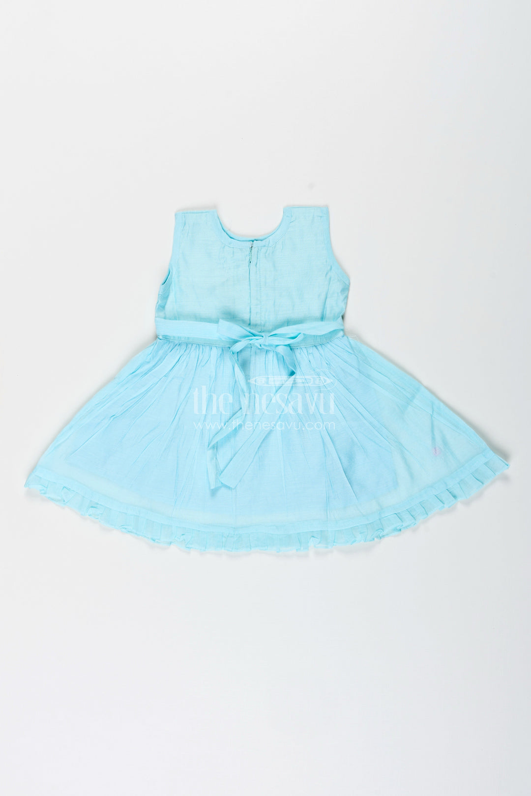 The Nesavu Girls Chanderi Frock Baby Girl Sleeveless Frock for Birthday and Photo Day Dressing Nesavu Nesavu baby girl sleeveless chanderi frock bow deer embroidery birthdays events