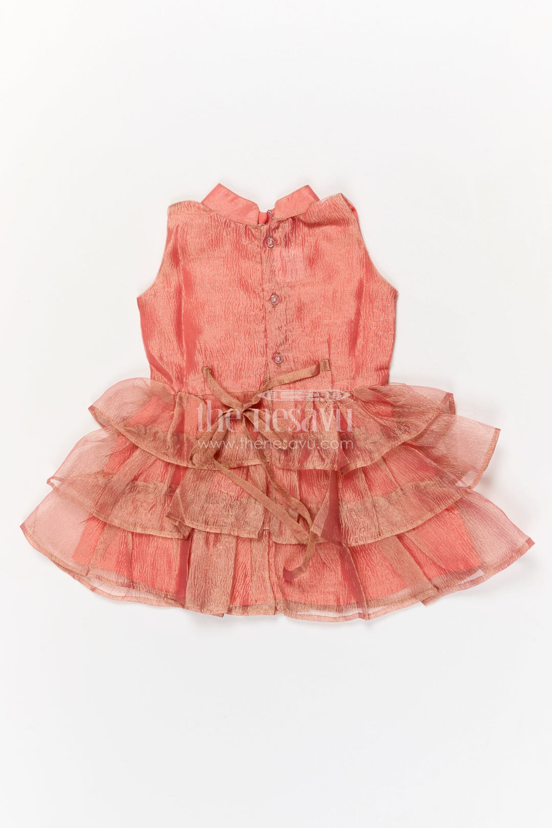 The Nesavu Girls Fancy Frock Baby Girl Sleeveless Frock for Birthday Parties and Family Functions Nesavu Nesavu baby girl sleeveless ruffle frock with lace waist for parties and festive occasions
