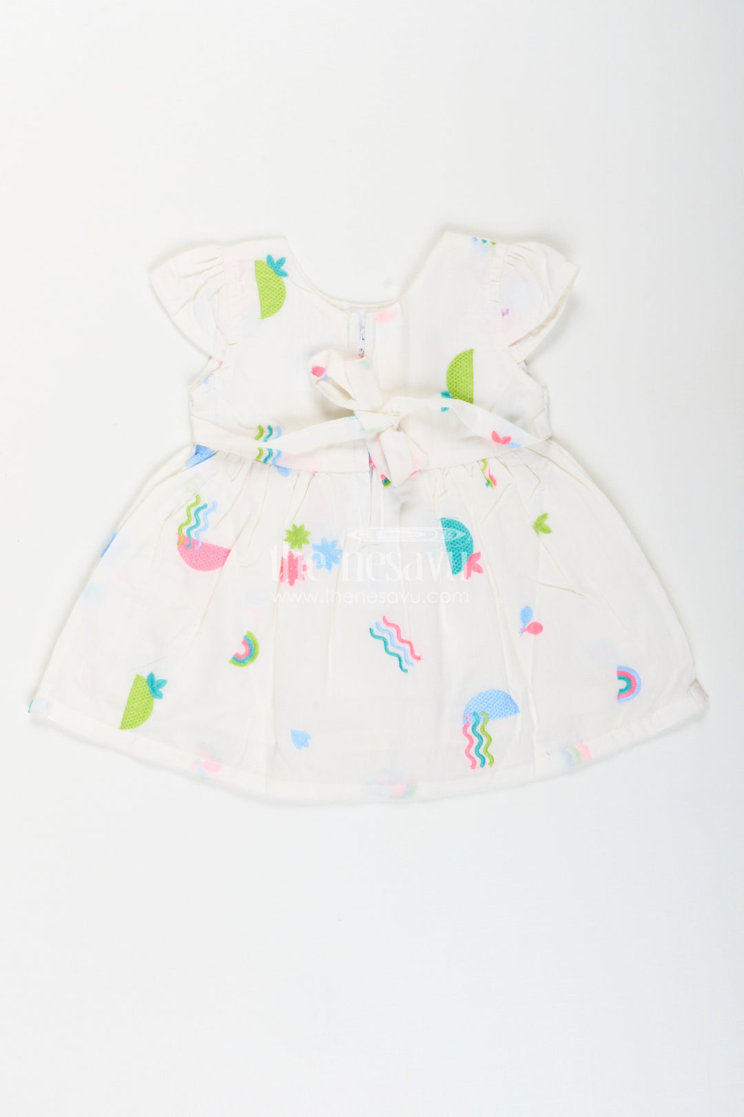 The Nesavu Baby Cotton Frocks Baby girl sleeveless frock with rainbow embroidery for casual photoshoots Nesavu Nesavu baby girl cotton frock with rainbow embroidery for photoshoots and summer days