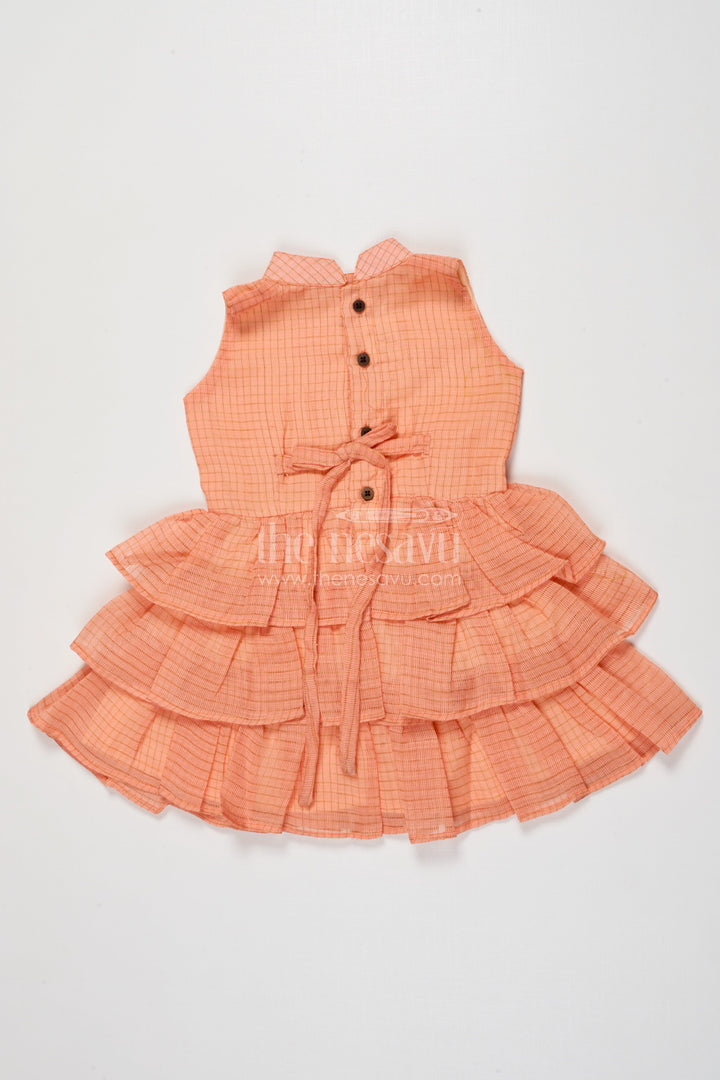The Nesavu Girls Cotton Frock Baby Girl Sleeveless Frock with Ruffle Layers for Birthday Parties and Celebrations Nesavu Nesavu baby girl cotton frock with tiered ruffles and lace waist for festive occasions