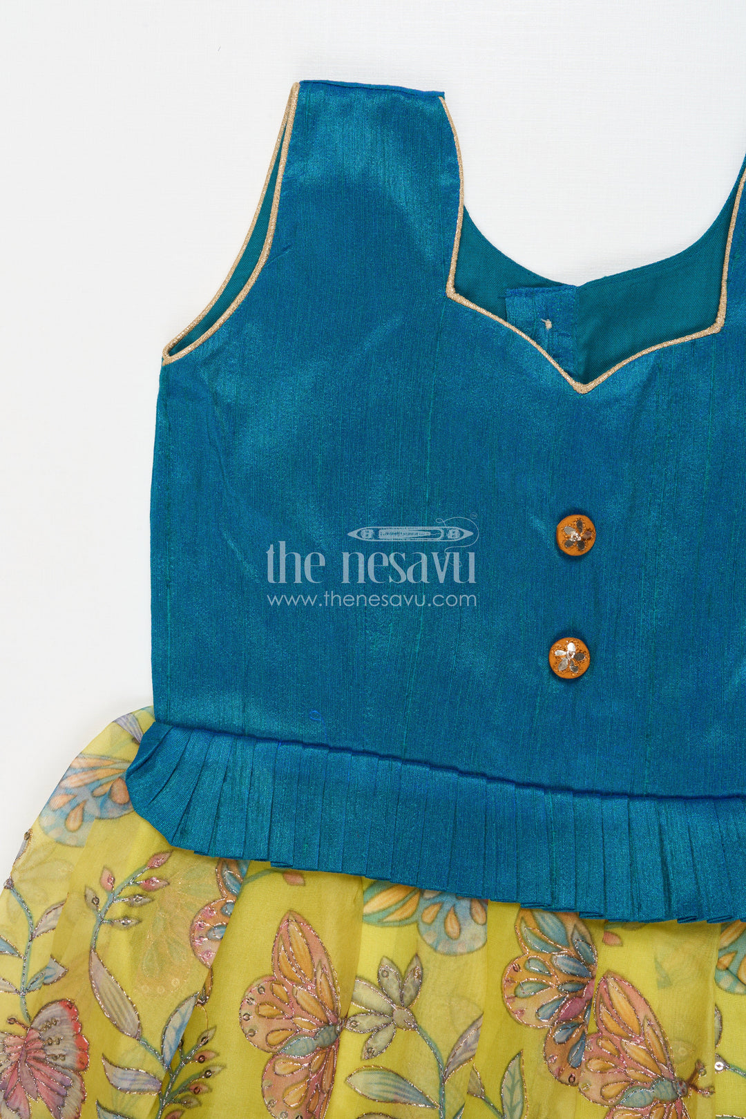 The Nesavu Silk Frock Baby Girl Sleeveless Silk Frock for Festive Occasions and Birthday Events Nesavu Nesavu baby girl silk frock with butterfly embroidery and raw silk yoke for birthdays and festive events