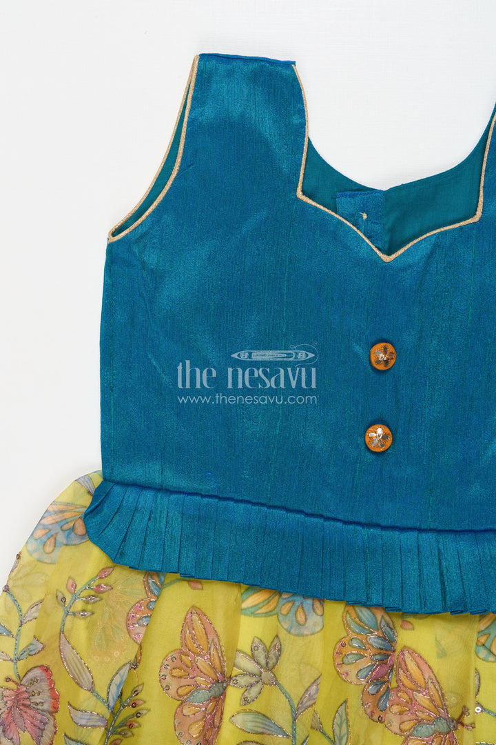 The Nesavu Silk Frock Baby Girl Sleeveless Silk Frock for Festive Occasions and Birthday Events Nesavu Nesavu baby girl silk frock with butterfly embroidery and raw silk yoke for birthdays and festive events