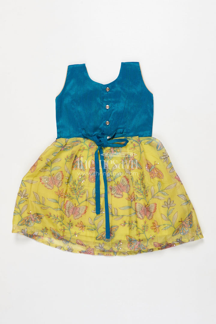 The Nesavu Silk Frock Baby Girl Sleeveless Silk Frock for Festive Occasions and Birthday Events Nesavu Nesavu baby girl silk frock with butterfly embroidery and raw silk yoke for birthdays and festive events