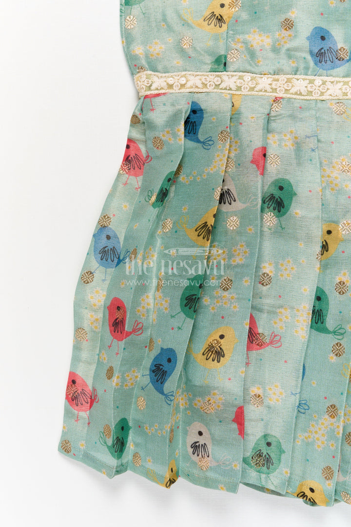 The Nesavu Tie-up Frock Baby Girl Tie-up Frock for Everyday Comfort and Playtime Nesavu Nesavu baby girl tie-up frock with printed art silk for casual wear and daily comfort