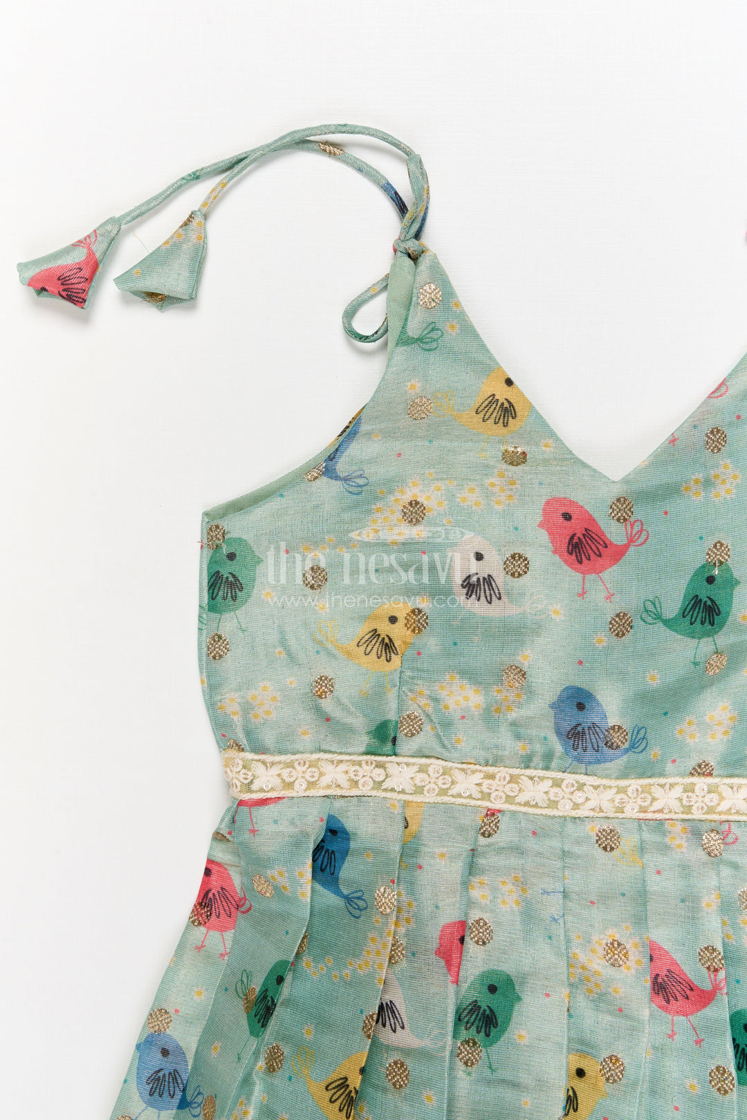 The Nesavu Tie-up Frock Baby Girl Tie-up Frock for Everyday Comfort and Playtime Nesavu Nesavu baby girl tie-up frock with printed art silk for casual wear and daily comfort