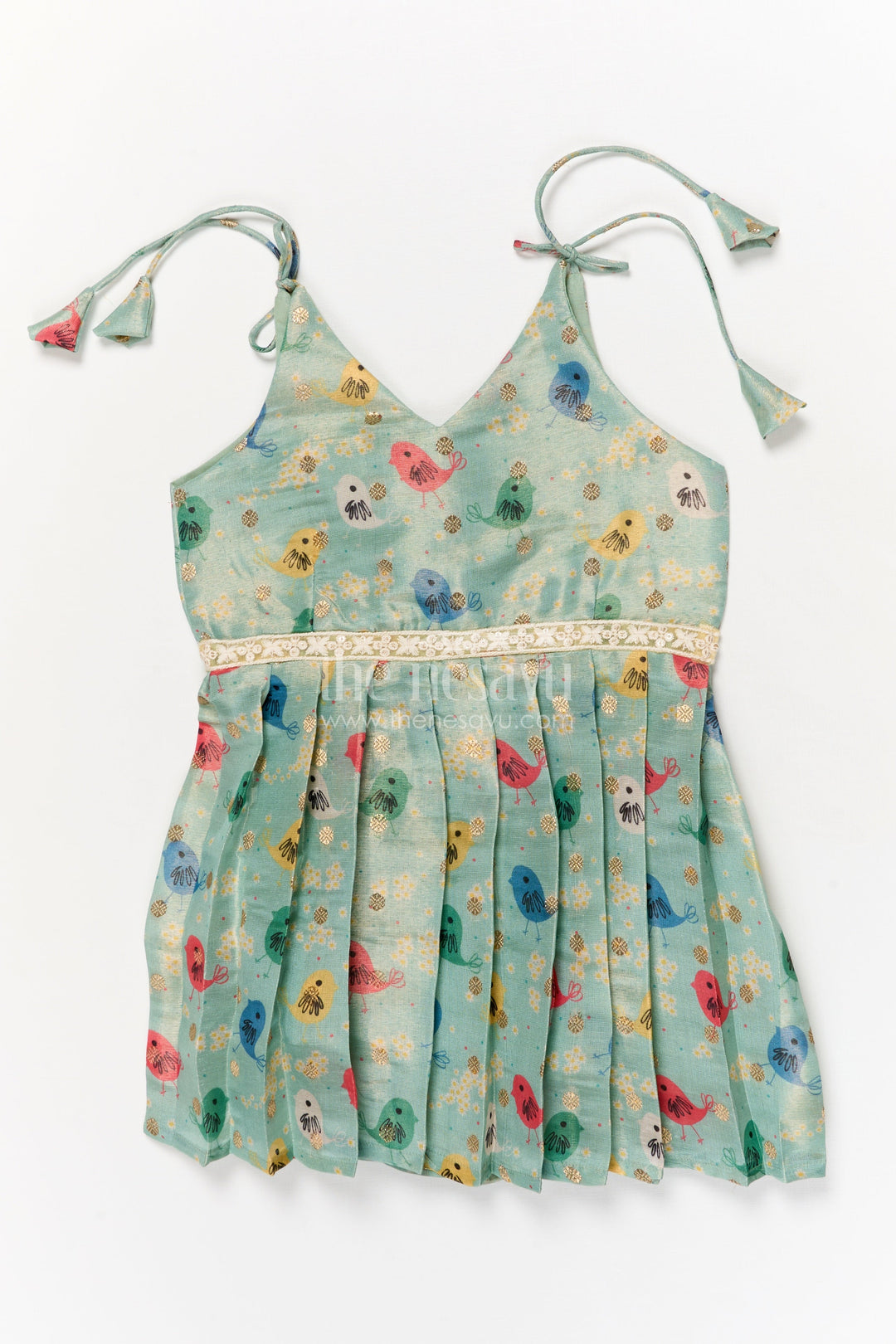 The Nesavu Tie-up Frock Baby Girl Tie-up Frock for Everyday Comfort and Playtime Nesavu Nesavu baby girl tie-up frock with printed art silk for casual wear and daily comfort