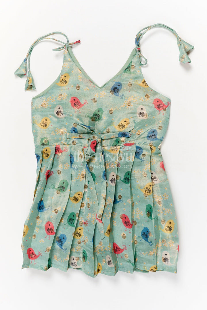 The Nesavu Tie-up Frock Baby Girl Tie-up Frock for Everyday Comfort and Playtime Nesavu Nesavu baby girl tie-up frock with printed art silk for casual wear and daily comfort