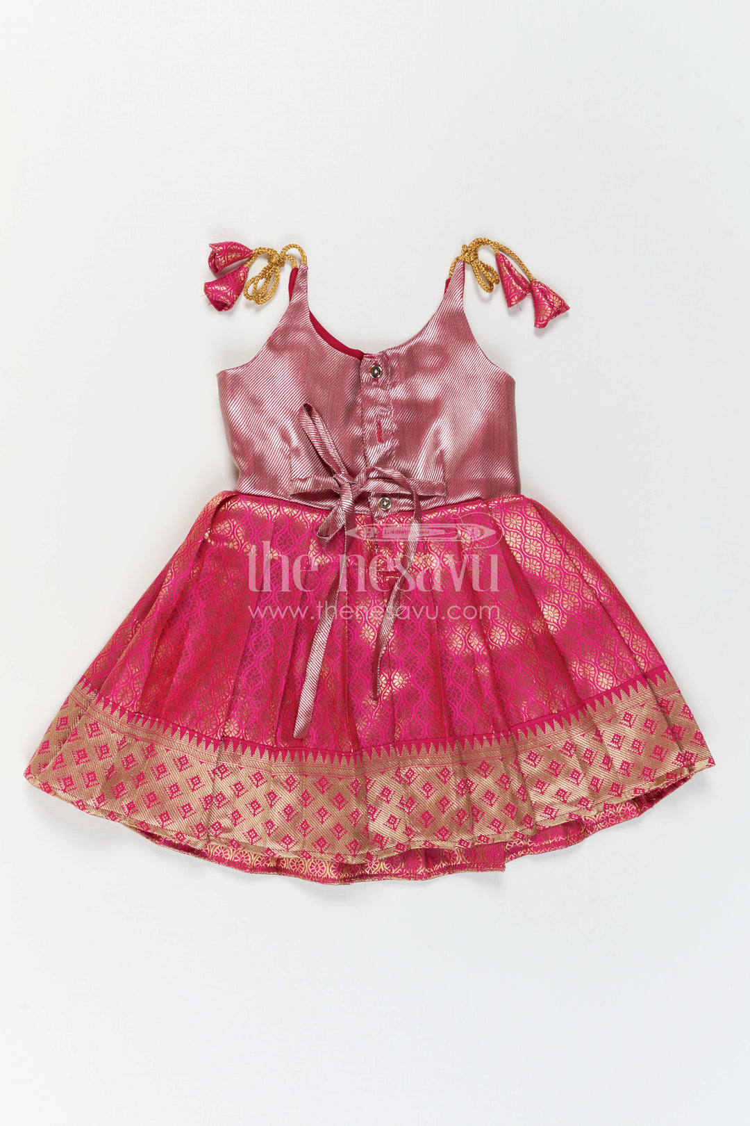 The Nesavu Tie-up Frock Baby Girl Tie up Frock for Festive Weddings and Birthday Parties Nesavu Nesavu Baby Girl Tie Up Frock With Woven Festive Skirt For Weddings And Birthday Celebrations