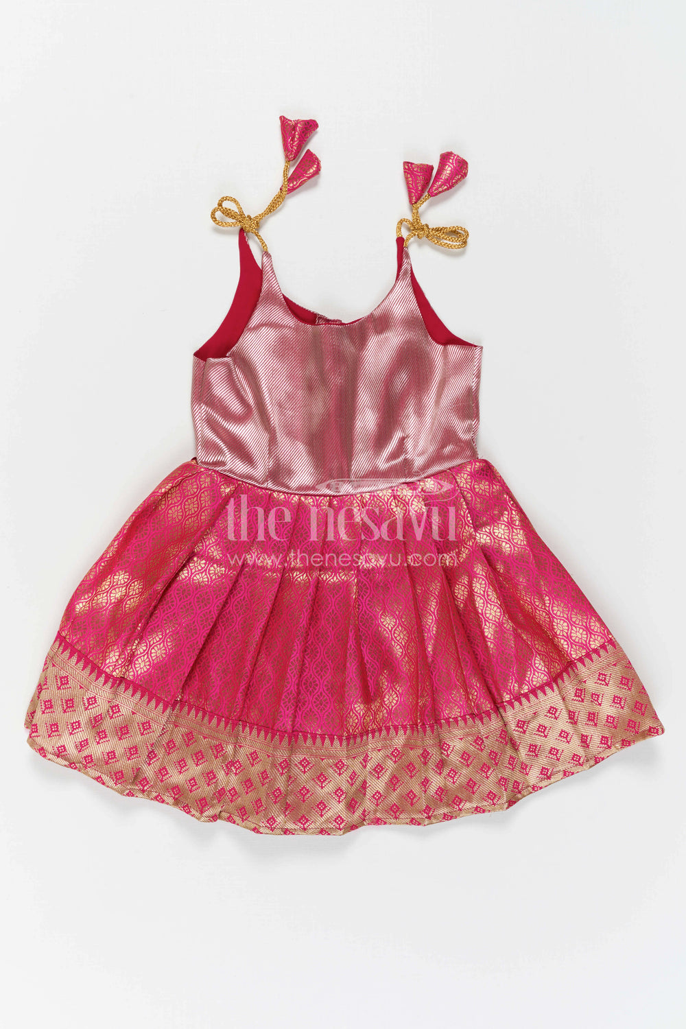 The Nesavu Tie-up Frock Baby Girl Tie up Frock for Festive Weddings and Birthday Parties Nesavu Nesavu Baby Girl Tie Up Frock With Woven Festive Skirt For Weddings And Birthday Celebrations
