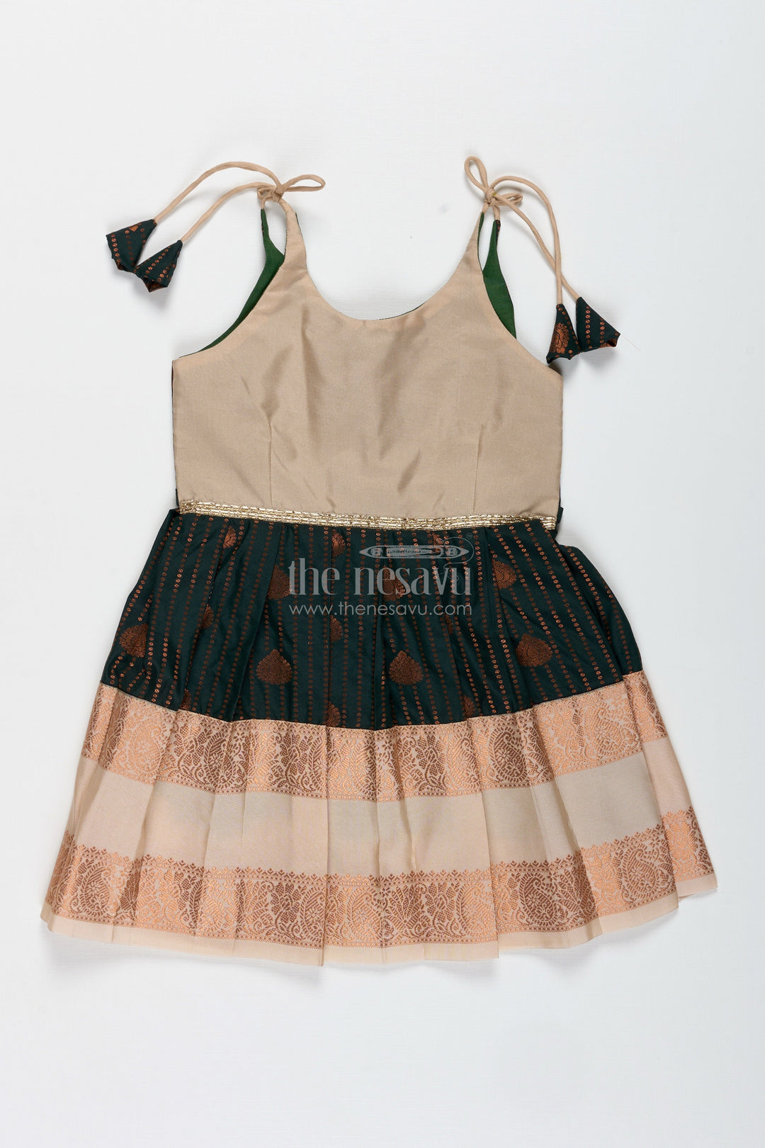 The Nesavu Tie-up Frock Baby Girl Tie-Up Frock in Silk for Birthdays and Ethnic Functions Nesavu 16 (1Y) / Green / Style 2 SF993BB-16 Nesavu Baby Girl Frock In Semi Silk Ethnic Black And Peach Dress For Birthdays And Family Functions