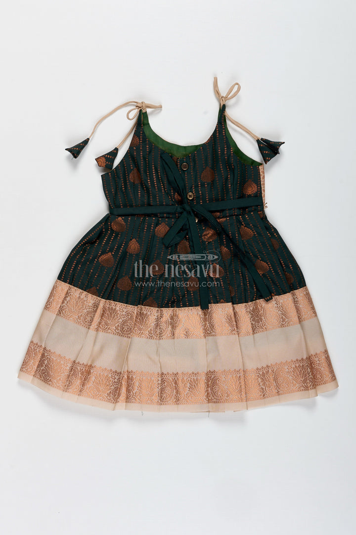 The Nesavu Tie-up Frock Baby Girl Tie-Up Frock in Silk for Birthdays and Ethnic Functions Nesavu Nesavu Baby Girl Frock In Semi Silk Ethnic Black And Peach Dress For Birthdays And Family Functions