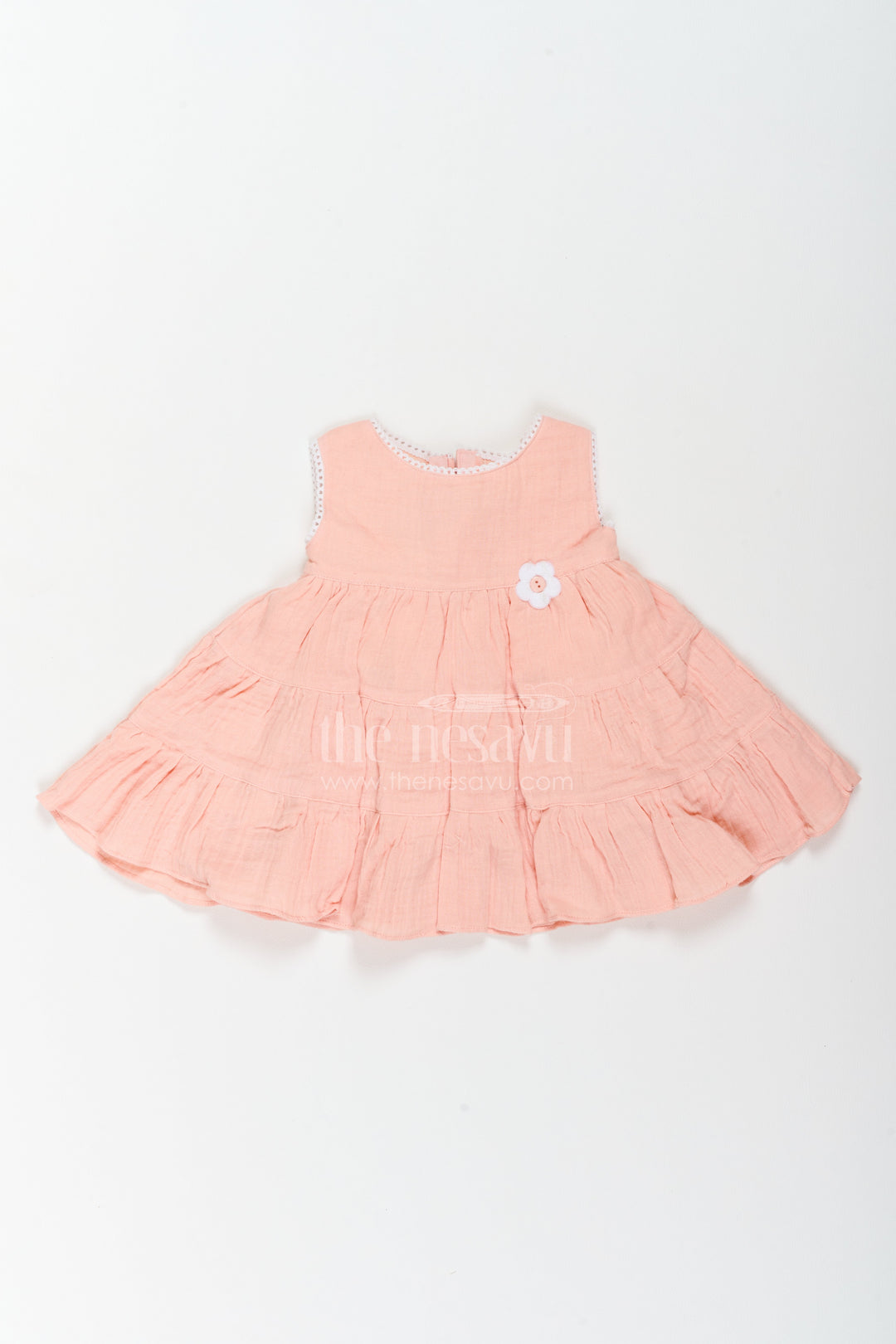 The Nesavu Baby Cotton Frocks Baby Girl Tiered Muslin Dress for Playdates Photoshoots and Family Outings Nesavu 14 (6M) / Peach / Muslin BFJ1018B-14 Nesavu Baby Girl Tiered Muslin Dress For Playdates Photoshoots Family Outings And Casual Celebrations