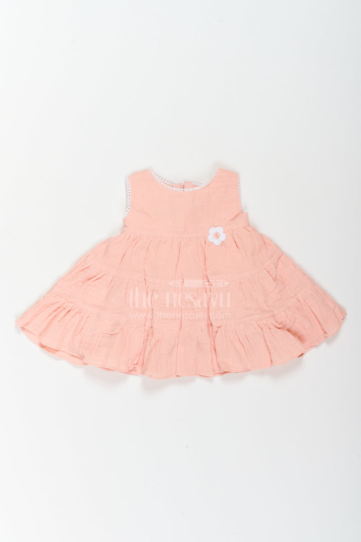 The Nesavu Baby Cotton Frocks Baby Girl Tiered Muslin Dress for Playdates Photoshoots and Family Outings Nesavu 14 (6M) / Peach / Muslin BFJ1018B-14 Nesavu Baby Girl Tiered Muslin Dress For Playdates Photoshoots Family Outings And Casual Celebrations