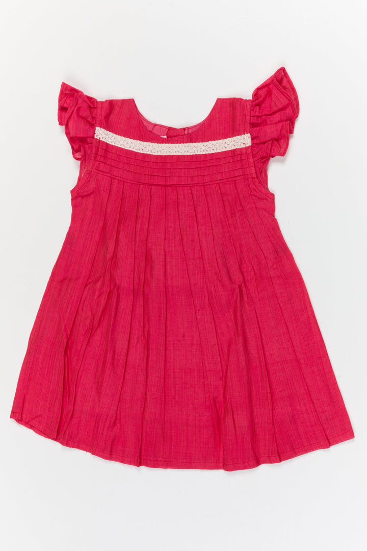 The Nesavu Girls Chanderi Frock Baby Girl Traditional Chanderi Frock with Pleated Yoke for Everyday Festive Wear Nesavu 10 (NB) / Pink / Chanderi GFC2096BA-10 Nesavu baby girl chanderi frock with pleated yoke and lace for small functions and traditional moments