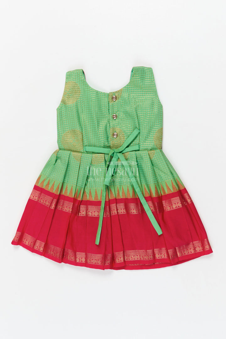 The Nesavu Girls Kanchi Silk Frock Baby Girl Traditional Silk Frock with Frilled Yoke for Festive Celebrations Nesavu Nesavu baby girl ethnic silk frock with zari detailing and contrast frilled yoke for cultural occasions