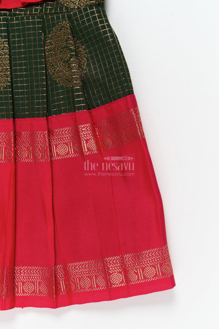 The Nesavu Girls Kanchi Silk Frock Baby Girl Traditional Silk Frock with Zari Motifs and Pleated Skirt Nesavu Nesavu baby girl ethnic silk frock with zari motifs and traditional pleated design