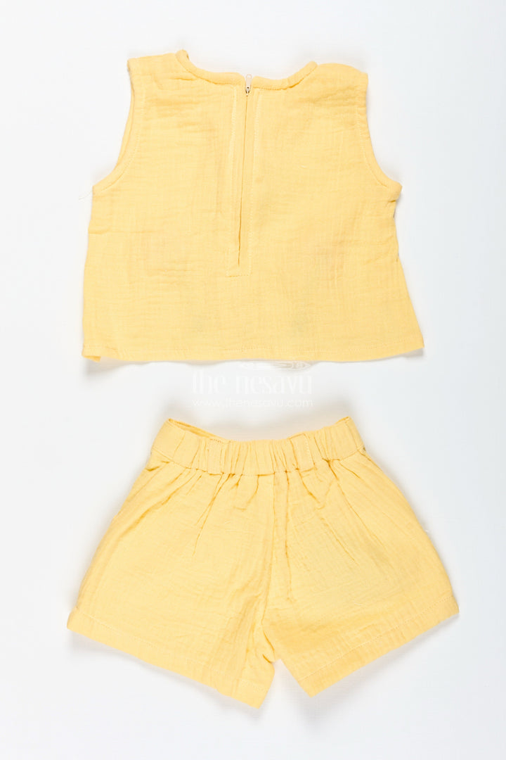 The Nesavu Baby Casual Sets Baby Girl Yellow Muslin Set with Floral Embellishment for Sunny Days Nesavu Nesavu Baby Girl Yellow Muslin Set Floral Embellishment Summer Casual Wear Bracelet