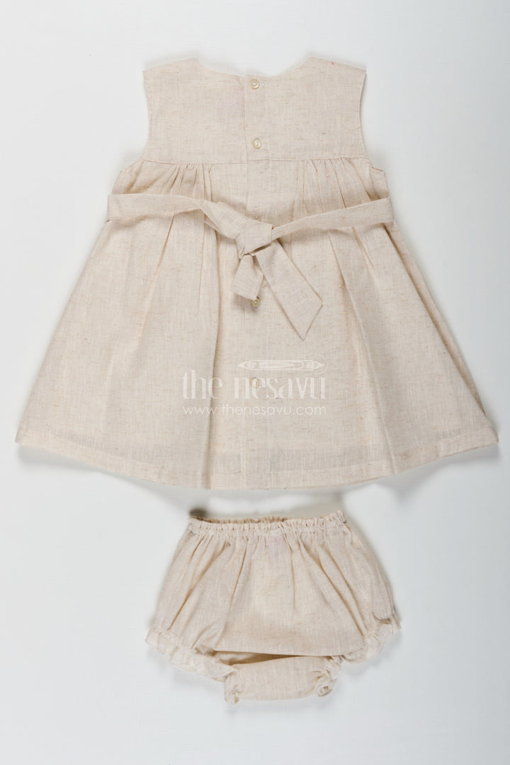 The Nesavu Baby Cotton Frocks Baby Girls Bridal Frock Designs in Cream Flax Cotton with Colorful Floral Embroidery Nesavu Bridal Frock Designs Baby Girls Cream Flax Cotton Floral Embroidery | The Nesavu