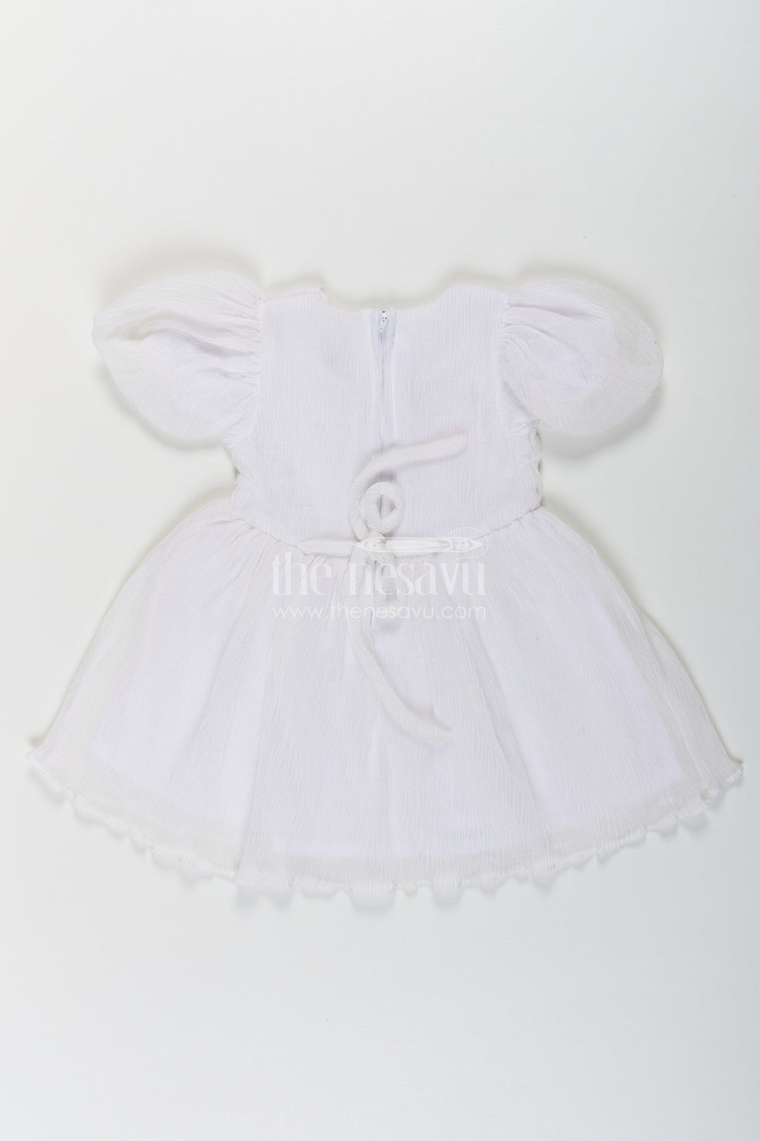 The Nesavu Baby Fancy Frock Baby Girls Chun Wala Frock in White Chinon Chiffon with Sequin Magic Letter Embroidery Nesavu Baby Girls Chun Wala Frock White Chinon Chiffon Multicolor Sequin Design | The Nesavu