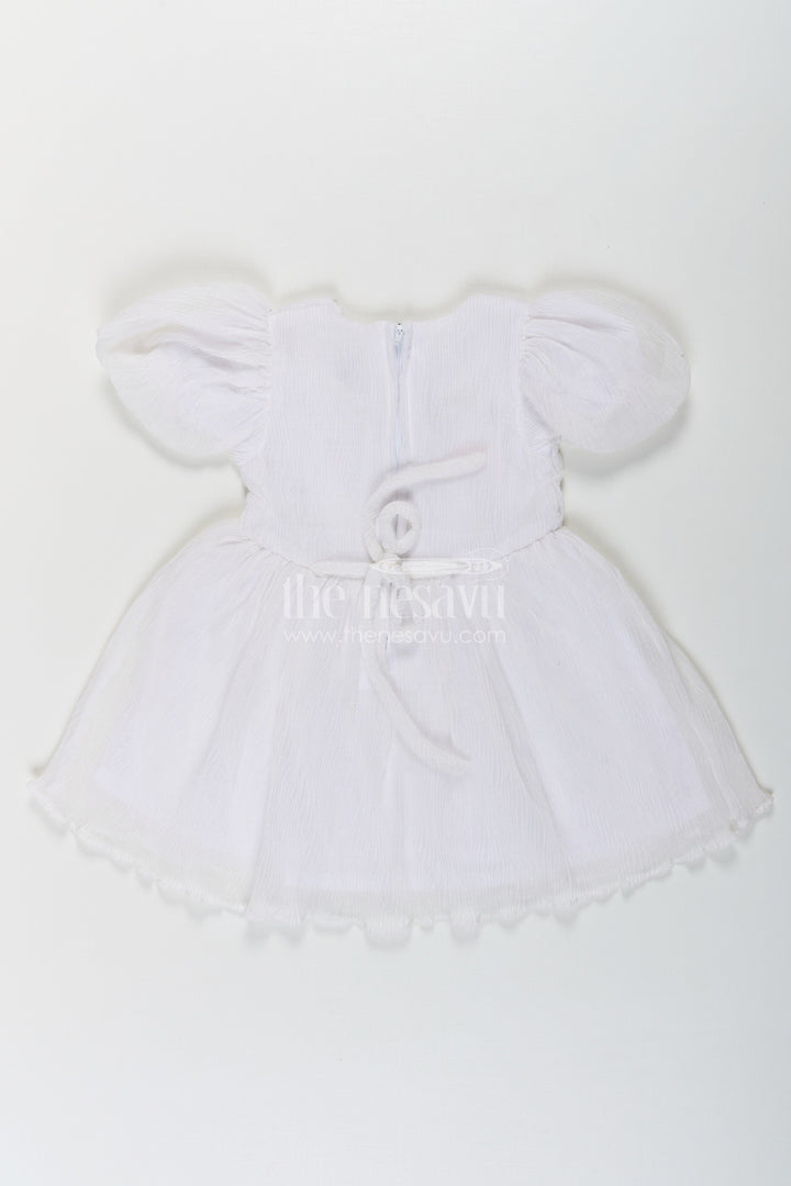 The Nesavu Baby Fancy Frock Baby Girls Chun Wala Frock in White Chinon Chiffon with Sequin Magic Letter Embroidery Nesavu Baby Girls Chun Wala Frock White Chinon Chiffon Multicolor Sequin Design | The Nesavu
