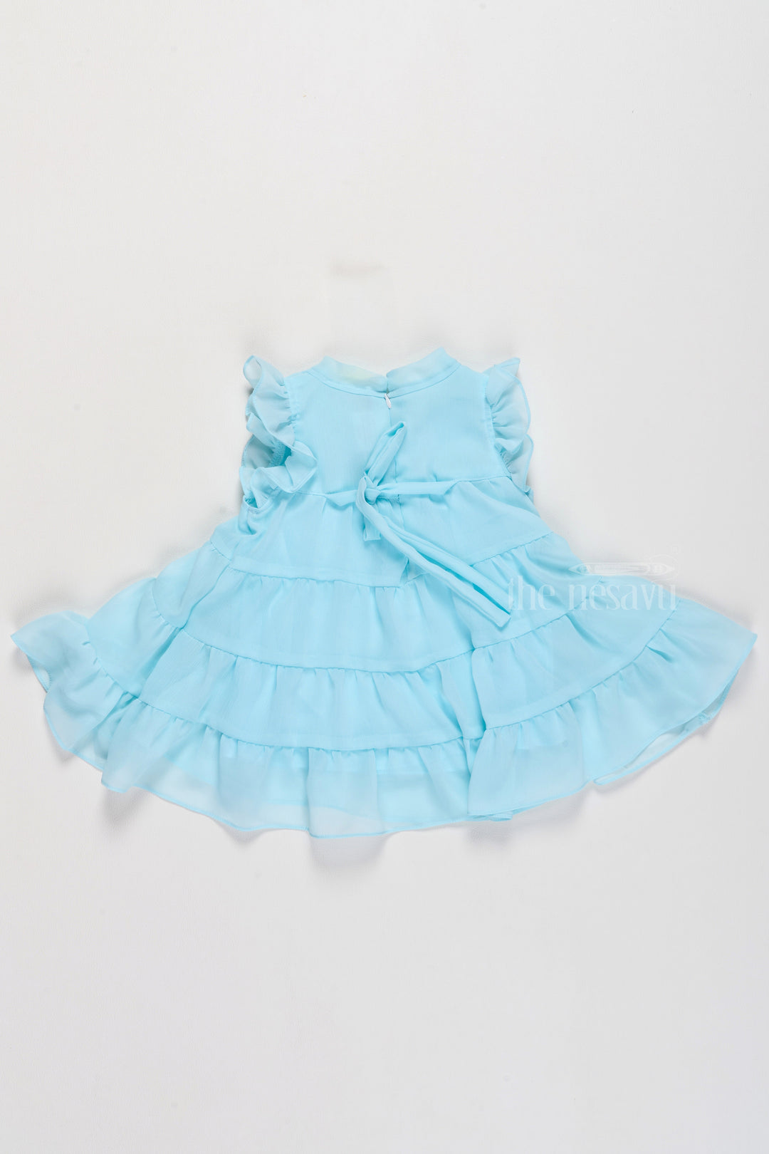 The Nesavu Girls Fancy Frock Baby Girls Clothes in Light Blue with Ruffled Layers and Bow Detail Nesavu Baby Girls Clothes Light Blue Ruffled Layers Elegant Pearl Bow Detail | The Nesavu