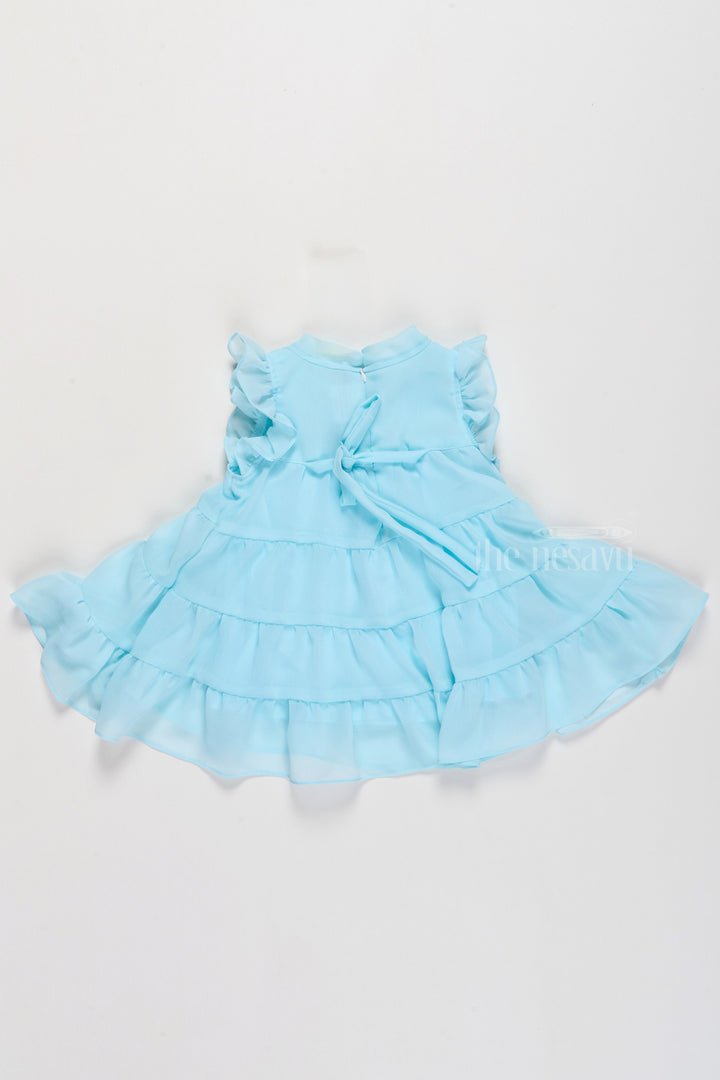 The Nesavu Girls Fancy Frock Baby Girls Clothes in Light Blue with Ruffled Layers and Bow Detail Nesavu Baby Girls Clothes Light Blue Ruffled Layers Elegant Pearl Bow Detail | The Nesavu
