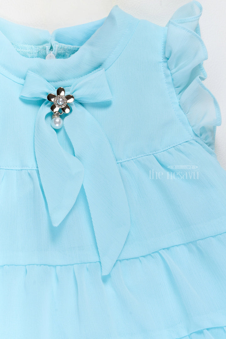 The Nesavu Girls Fancy Frock Baby Girls Clothes in Light Blue with Ruffled Layers and Bow Detail Nesavu Baby Girls Clothes Light Blue Ruffled Layers Elegant Pearl Bow Detail | The Nesavu