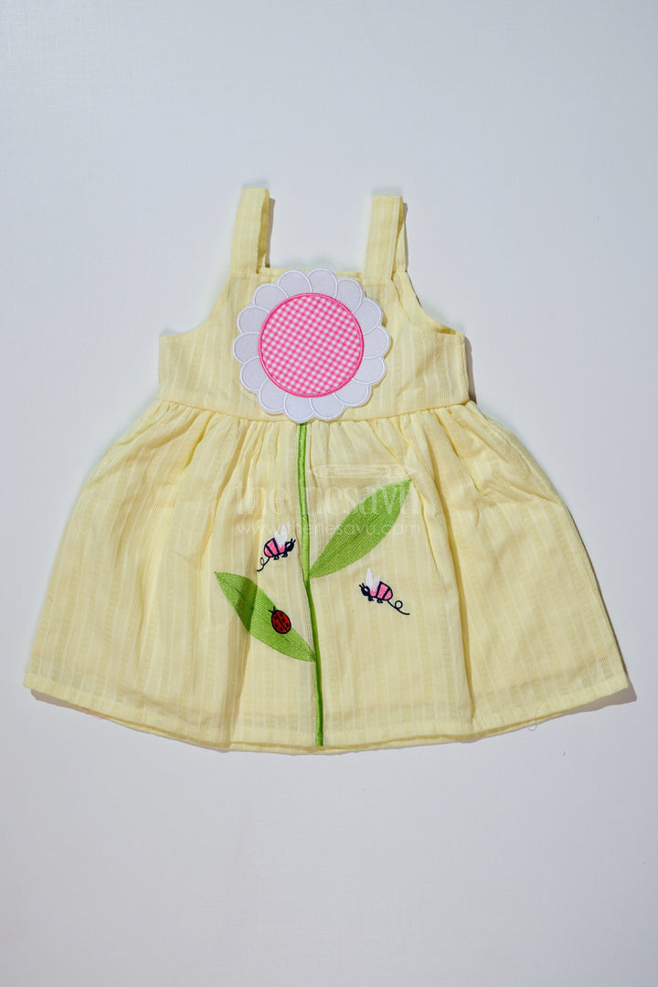 The Nesavu Baby Cotton Frocks Baby Girls Cotton Dress with Floral Appliqué and Embroidery for Playful Everyday Style Nesavu 14 (6M) / Yellow BFJ721B-14 Baby Girls Cotton Dress Floral Appliqu Embroidery Playful Everyday Style | The Nesavu