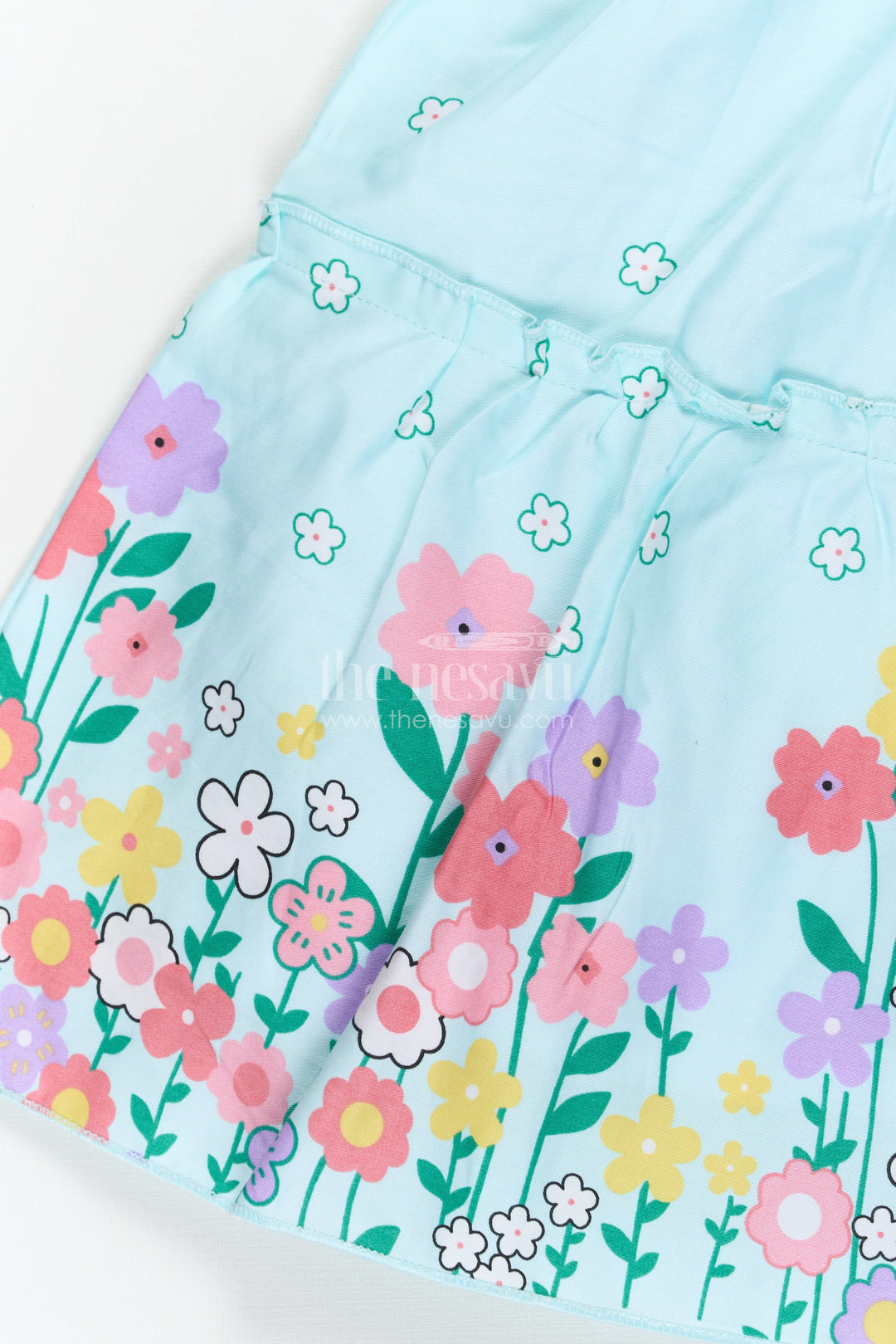 The Nesavu Baby Cotton Frocks Baby Girls Cotton Eid Frock with Pastel Green Tone and Bright Floral Border for Festive Comfort Nesavu Baby Girls Eid Frock Cotton Colorful Floral Border Festive Green Hue | The Nesavu