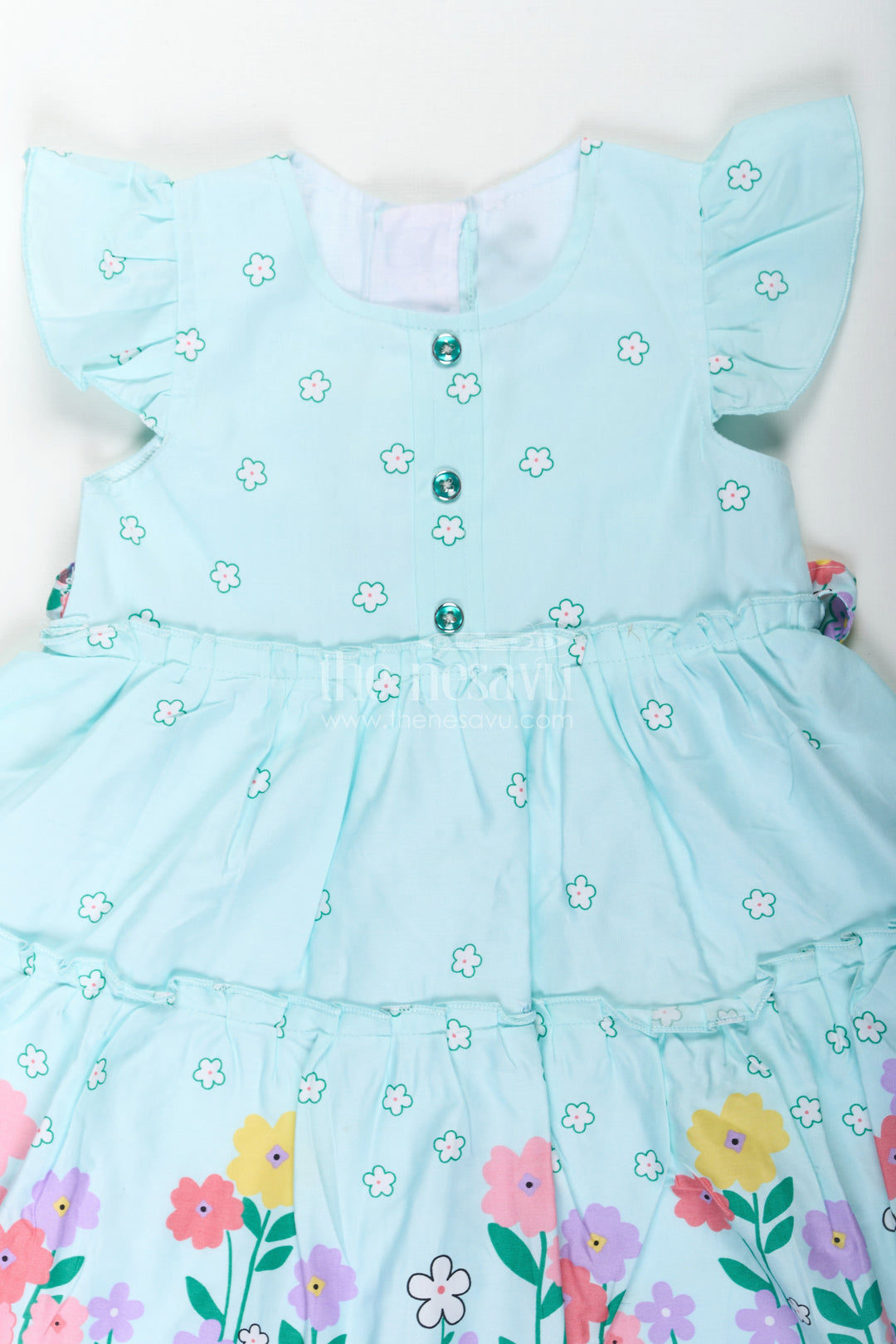 The Nesavu Baby Cotton Frocks Baby Girls Cotton Eid Frock with Pastel Green Tone and Bright Floral Border for Festive Comfort Nesavu Baby Girls Eid Frock Cotton Colorful Floral Border Festive Green Hue | The Nesavu