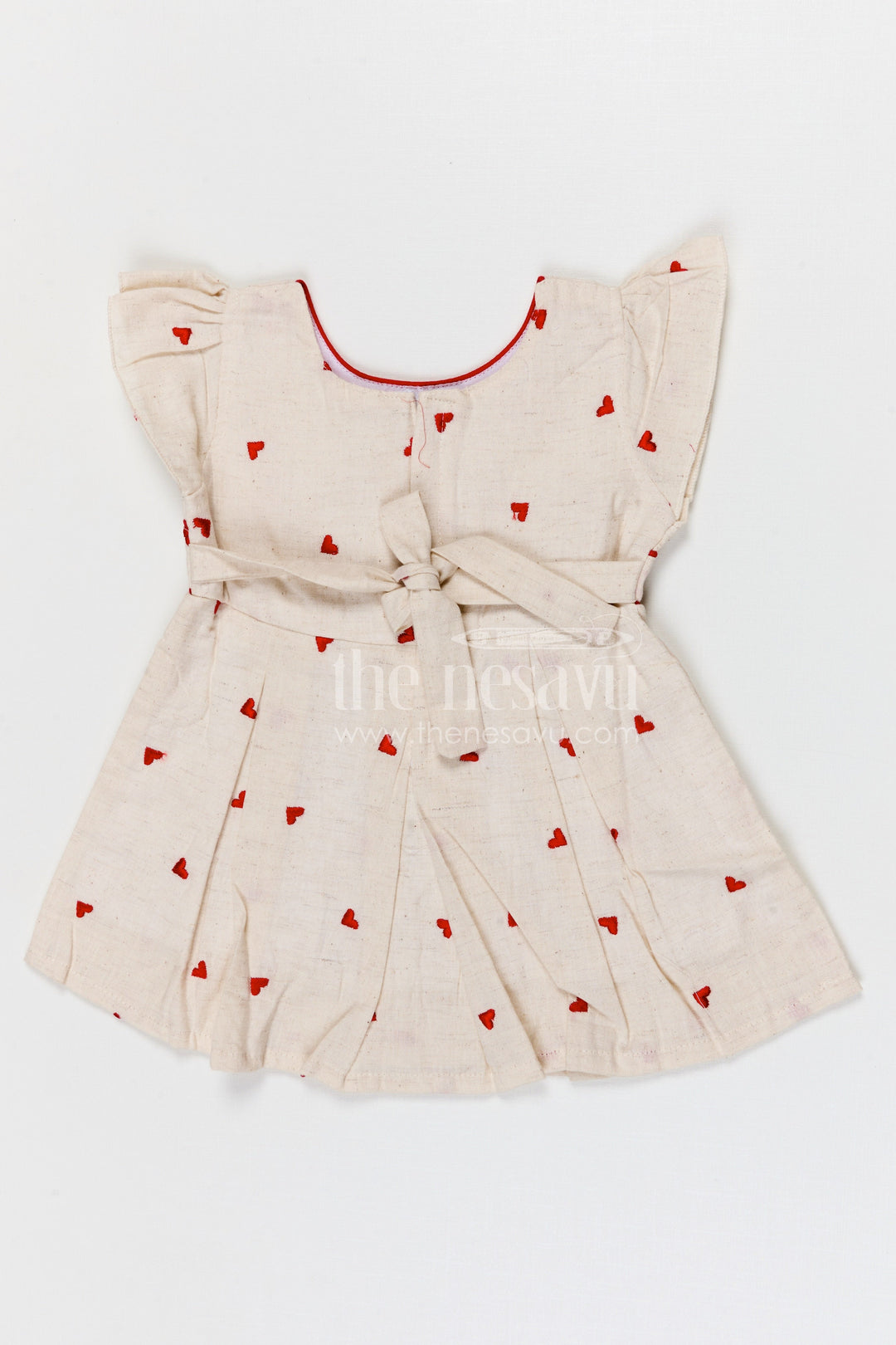 The Nesavu Baby Cotton Frocks Baby Girls Cotton Embroidered Frock with Heart Motifs and Bow Detail Nesavu Nesavu baby girls cotton embroidered frock with heart design for cute everyday wear