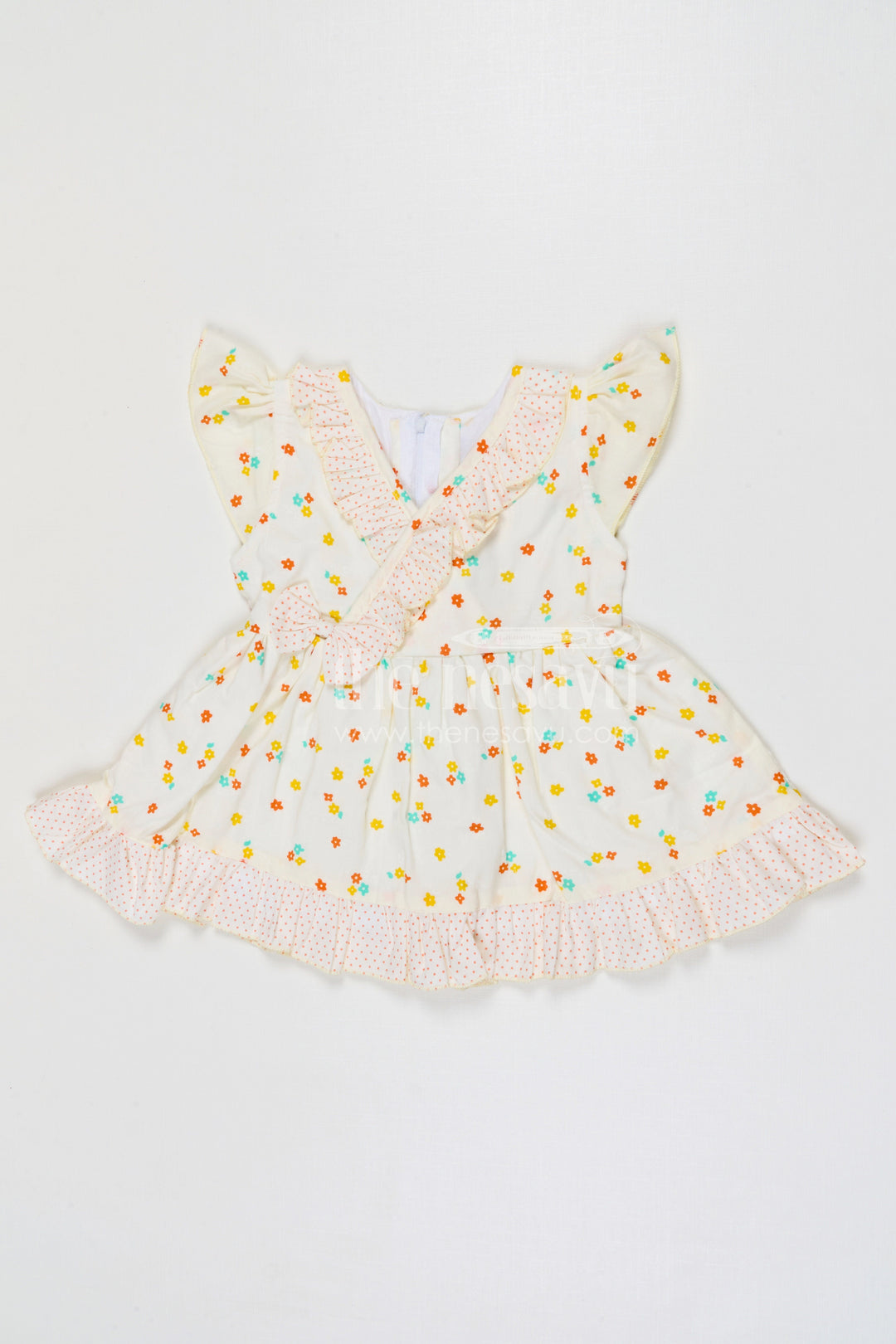 The Nesavu Baby Cotton Frocks Baby Girls Cotton Printed Frock with Colorful Floral Pattern Nesavu 14 (6M) / Yellow / Cotton BFJ969A-14 Nesavu baby girls cotton floral printed frock for summer outings and casual wear