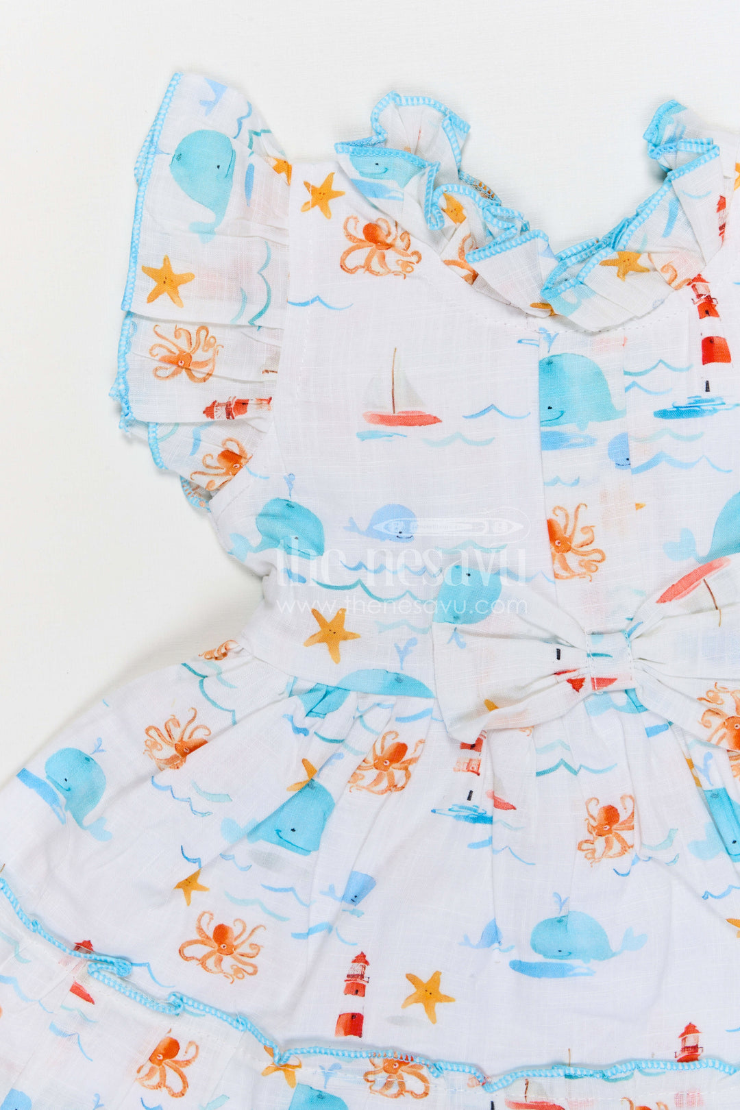 The Nesavu Baby Cotton Frocks Baby Girls Cotton Printed Frock with Cute Ocean Theme Design Nesavu Nesavu baby girls cotton frock with ocean themed digital print for summer wear