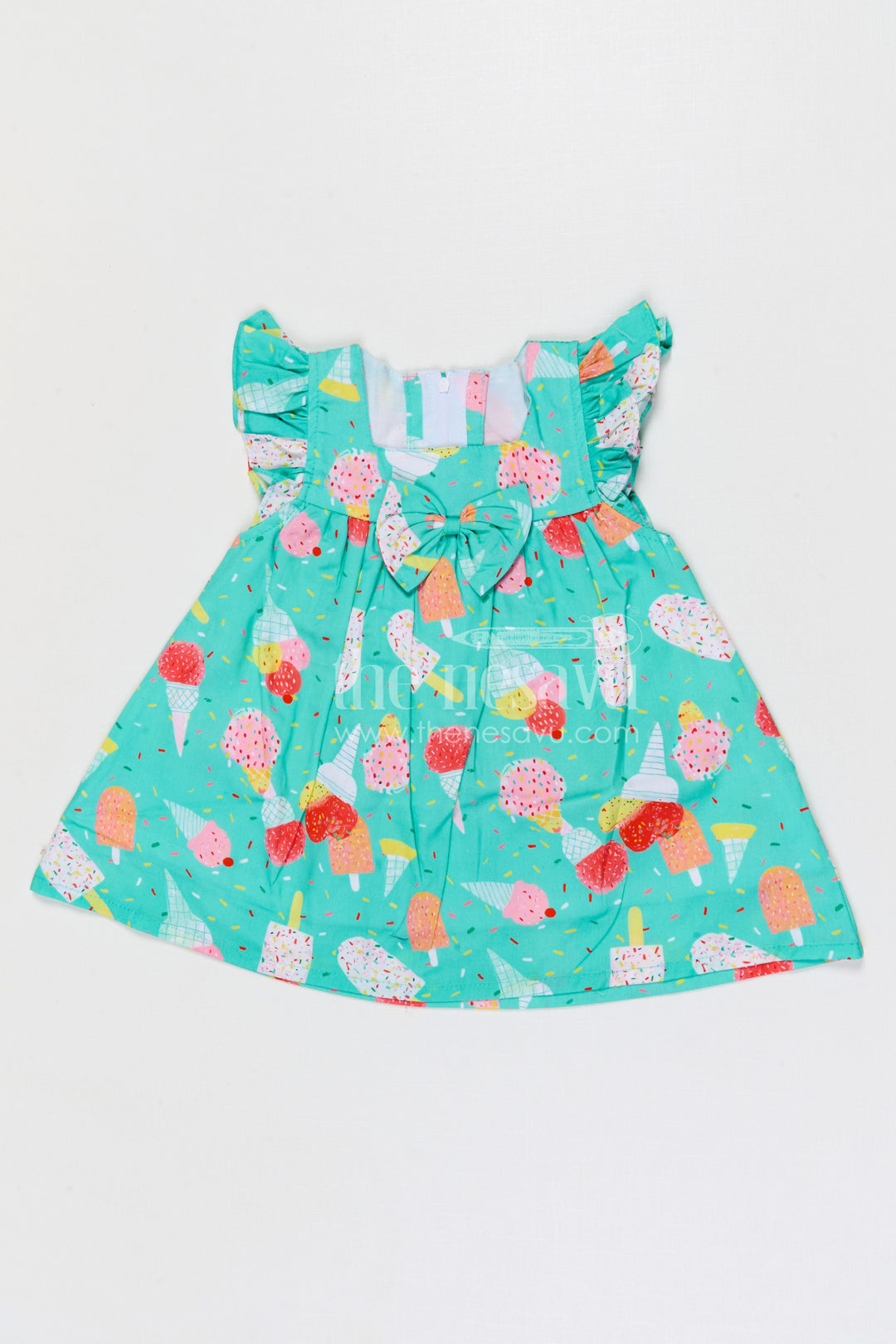 The Nesavu Baby Cotton Frocks Baby Girls Cotton Printed Frock with Fun Ice Cream Design Nesavu 14 (6M) / Turquoise / Cotton BFJ966A-14 Nesavu baby girls cotton frock with ice cream digital print for summer outings and casual wear