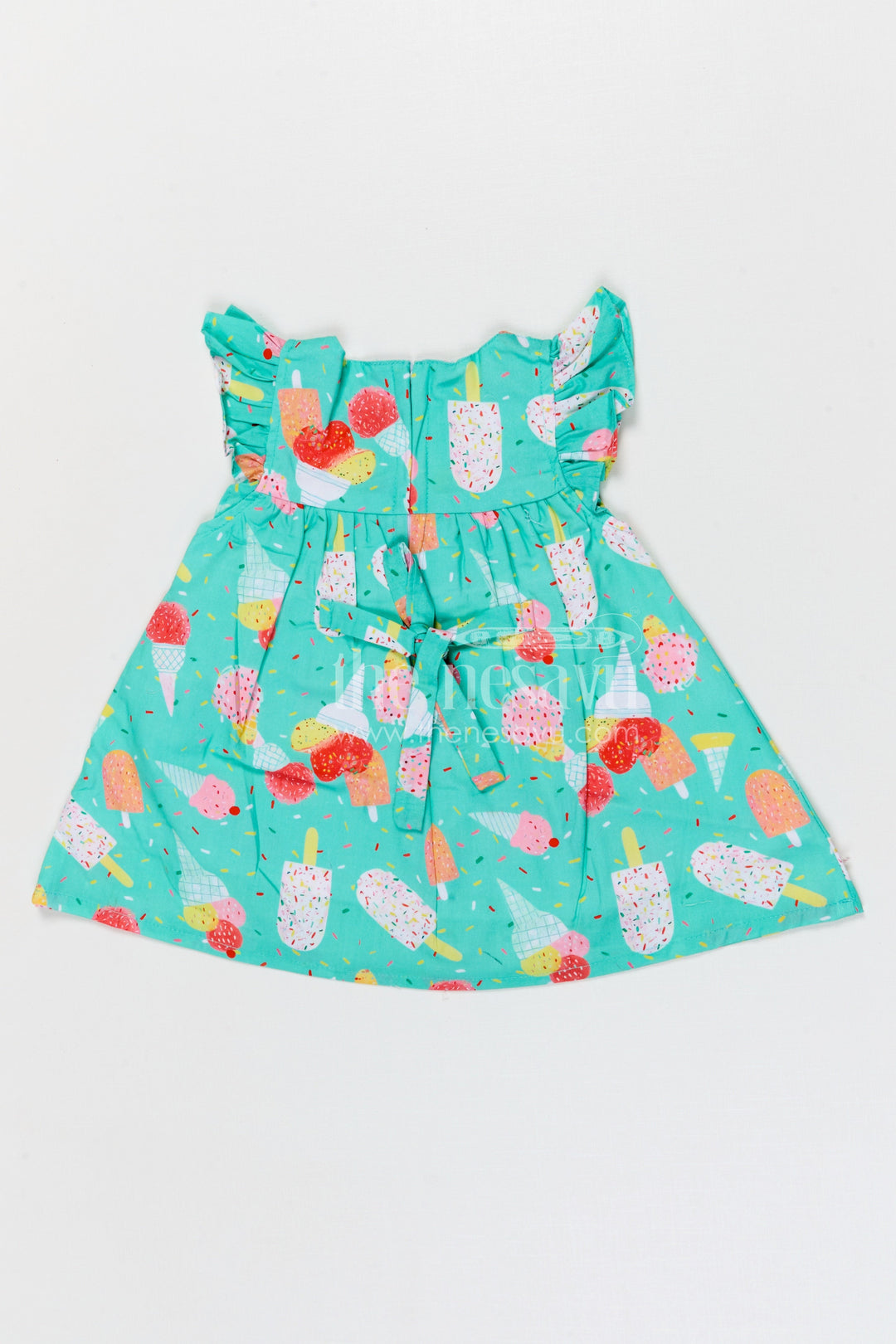 The Nesavu Baby Cotton Frocks Baby Girls Cotton Printed Frock with Fun Ice Cream Design Nesavu Nesavu baby girls cotton frock with ice cream digital print for summer outings and casual wear