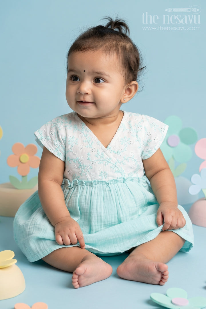The Nesavu Baby Cotton Frocks Baby Girls Cut Frock with Embroidered Lace Bodice and Flowy Cotton Skirt for a Graceful Look Nesavu 10 (NB) / Green BFJ737A-10 Baby Girls Cut Frock Embroidered Lace Bodice Cotton Skirt a Chic Look | The Nesavu