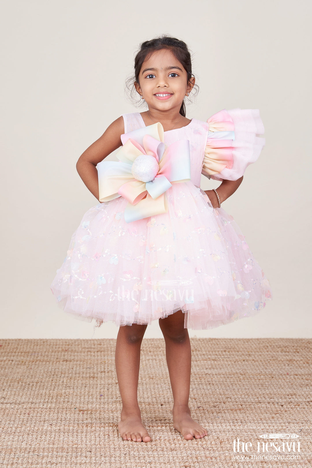The Nesavu Girls Fancy Party Frock Baby Girls Fancy Frock with Sequins for Birthday Parties Nesavu Nesavu fancy frock baby girls sequins bow detail birthdays