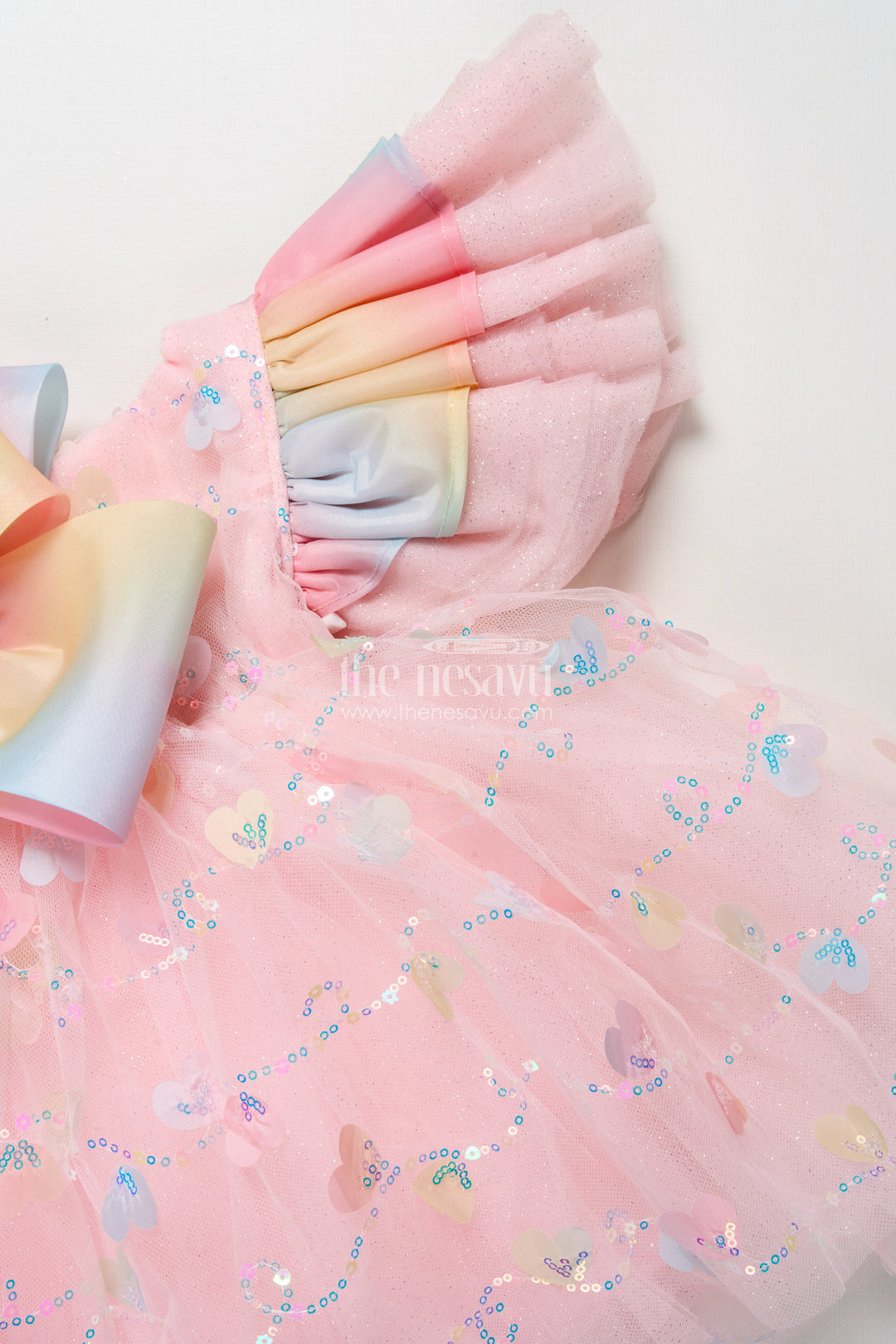 The Nesavu Girls Fancy Party Frock Baby Girls Fancy Frock with Sequins for Birthday Parties Nesavu Nesavu fancy frock baby girls sequins bow detail birthdays